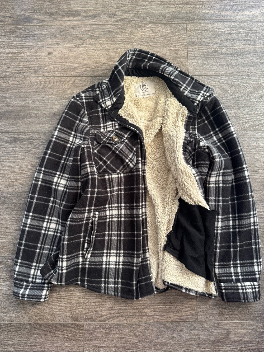 Women's Black & White Plaid Teddy-Lined Jacket